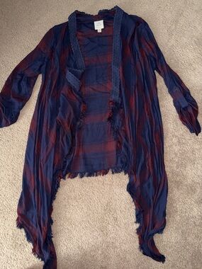 Nine West Navy and Burgundy Open-Front Draped Cardigan
